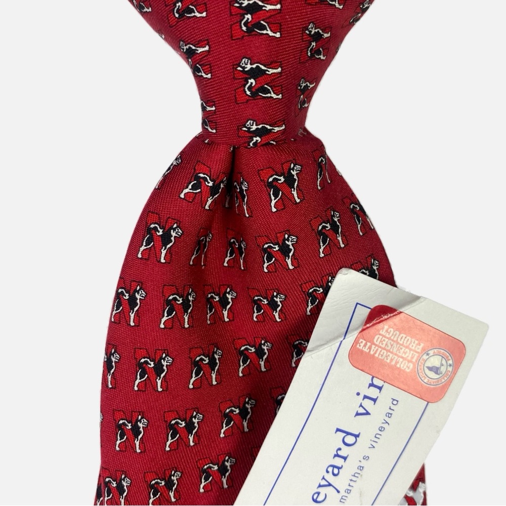 Vineyard Vines Tie Necktie Red Northeastern University Huskies Husky Dog NWT
